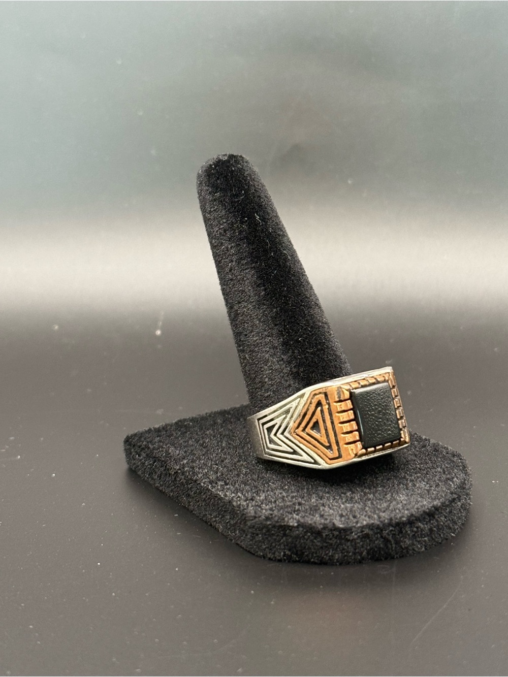 Men's Black Onyx and Two-Tone Geometric Signet Ring